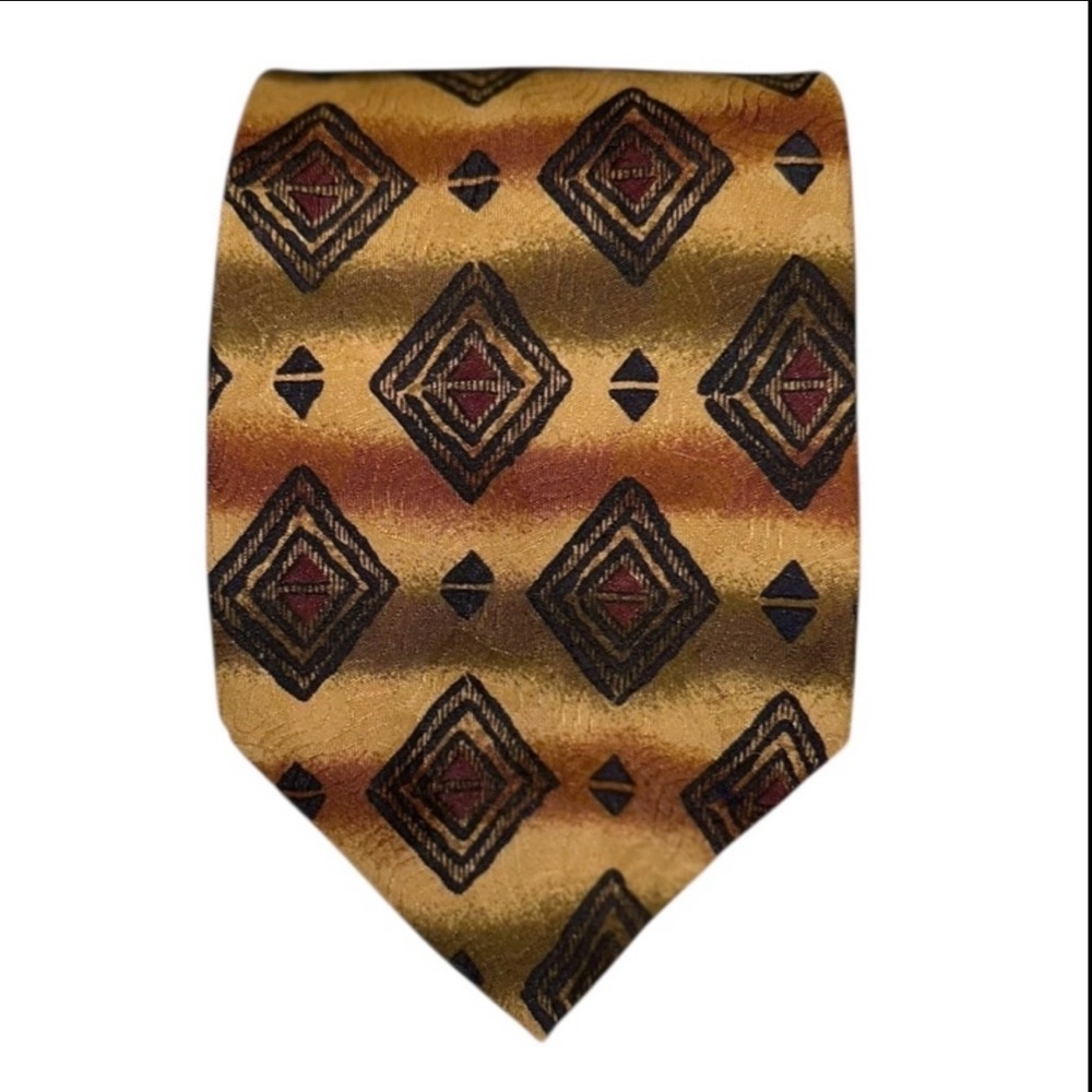 Robert Talbott Mens Tie Fine Silk Hand Sewn Brown Geometric 60x3.75” USA